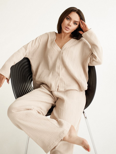 Pyjama ample 100% coton beige