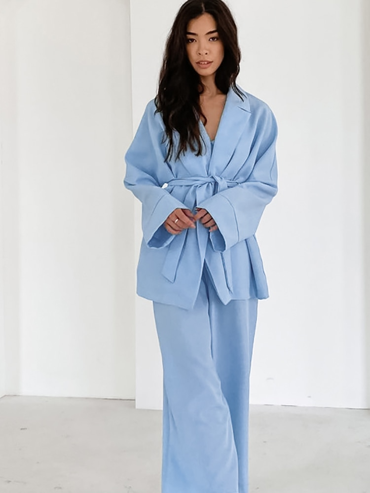 Pyjama kimono et pantalon bleu ciel