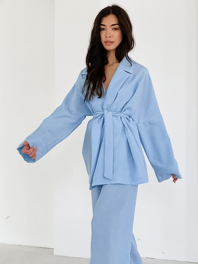 Pyjama kimono et pantalon bleu ciel