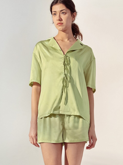 Pyjama short vert à lacets