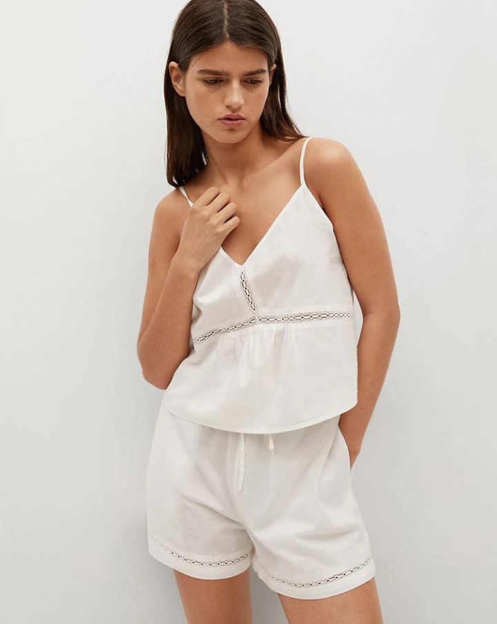 Pyjama short blanc en coton