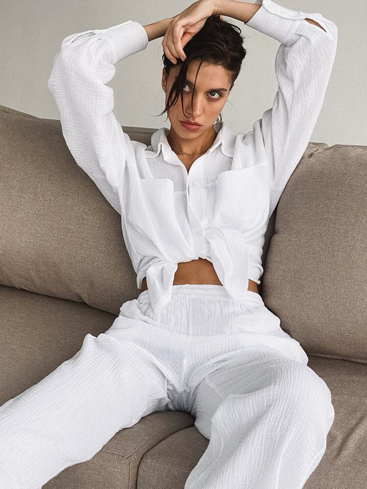 Pyjama long blanc 100% coton