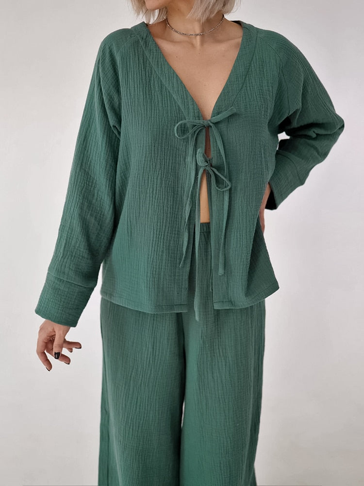Pyjama échancré col en V vert